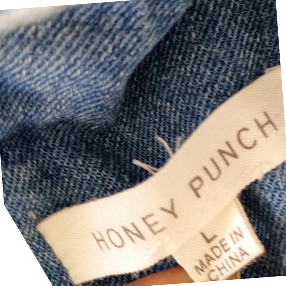 Honey Punch Blue Distressed Denim Overalls L Ripped Straight Leg Y2K Vintage Sty - Picture 12 of 12